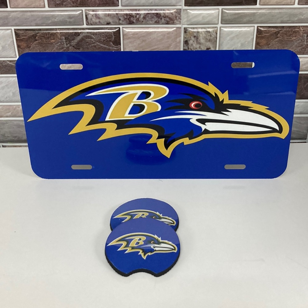 Baltimore Ravens License Plate With Cup Holder Inserts